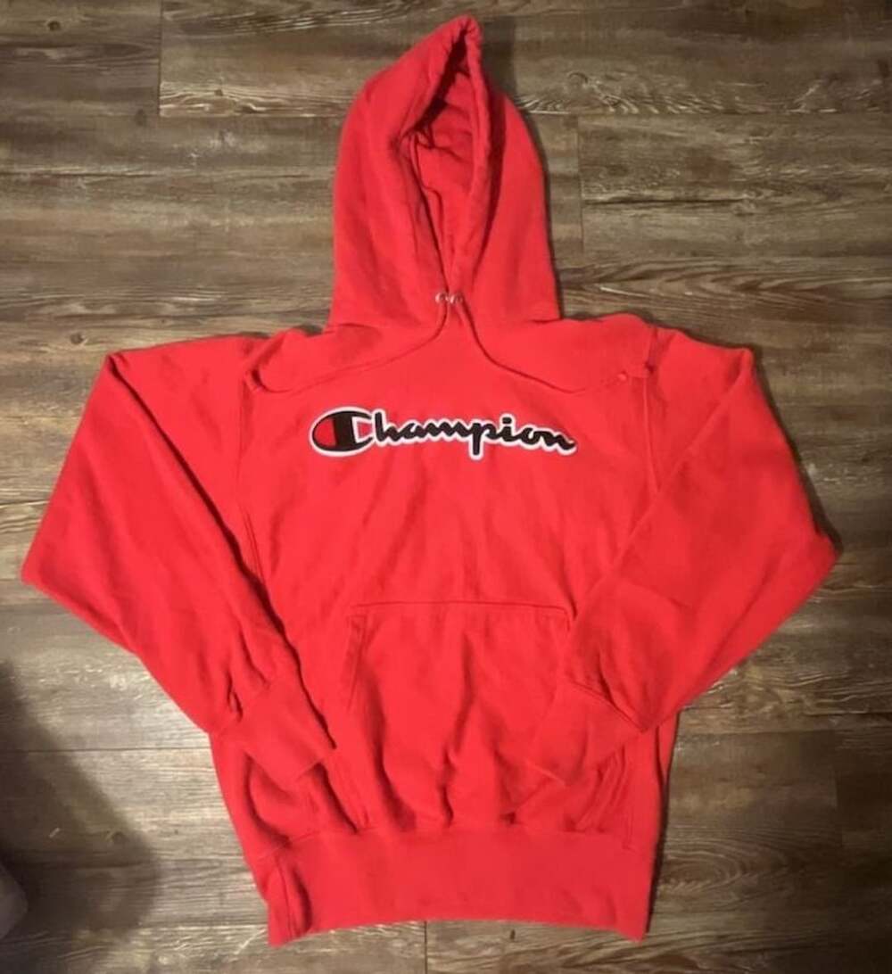 Champion Reverse Weave Hoodie Size Medium Red Script Logo